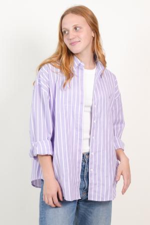 CAMISA OXFORD OVERSIZE RAYADA LILABLANCO XS