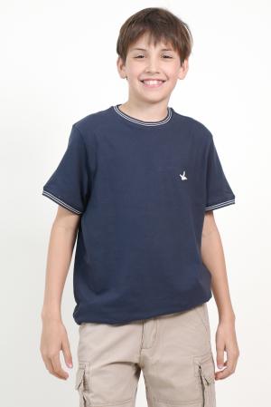 REMERA PIQUE CUELLO TEJIDO NIÑO MARINO 14