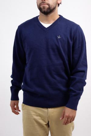 SWEATER BASICO V MARINO JASPEADO XL