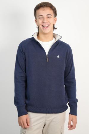 SWEATER MEDIO CIERRE MARINO JASPEADO L