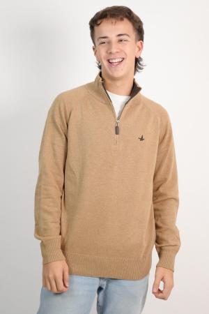 SWEATER MEDIO CIERRE HABANO JASPEADO L