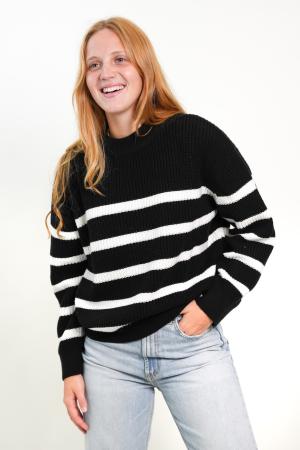 SWEATER PUNTO CON RAYAS MUJER NEGRO/BLANCO XS