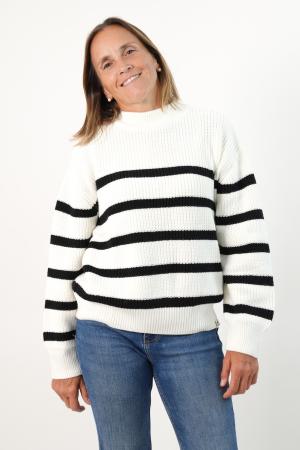 SWEATER PUNTO CON RAYAS MUJER NATURAL/NEGRO XS
